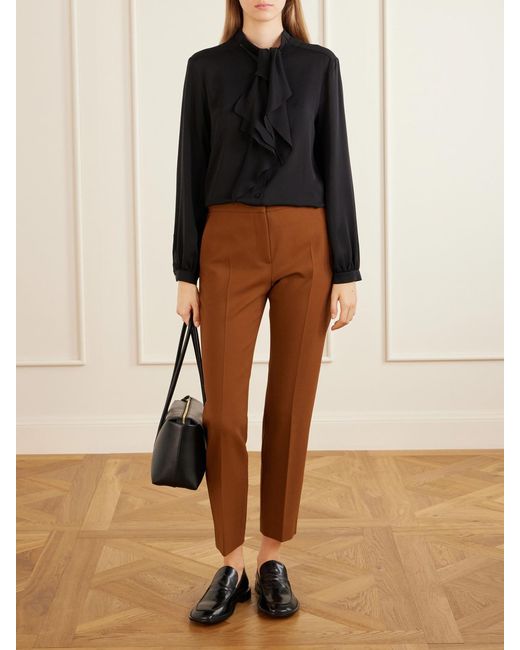 Max Mara Brown Mxmacino Wool-Blend Mid-Rise Slim-Leg Pants