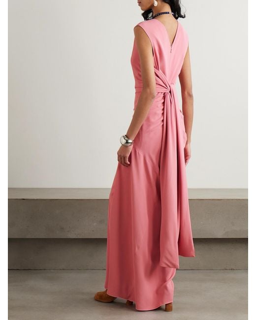 Dries Van Noten Pink Asymmetric Tie-Detailed Draped Jersey Maxi Dress