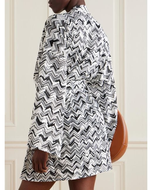Missoni White Belted Striped Crochet-Knit Robe