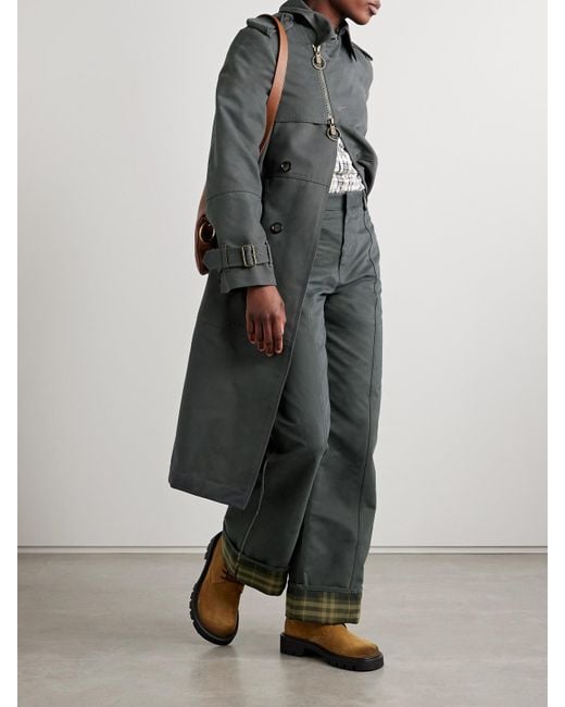 Burberry Gray Checked Twill-Trimmed Brushed Cotton-Blend Wide-Leg Pants