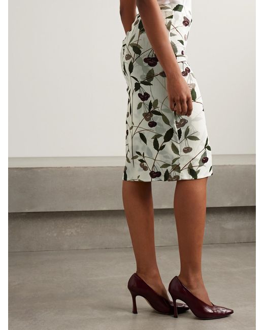 Stella McCartney Gray Ruched Printed Stretch-Mesh Midi Skirt