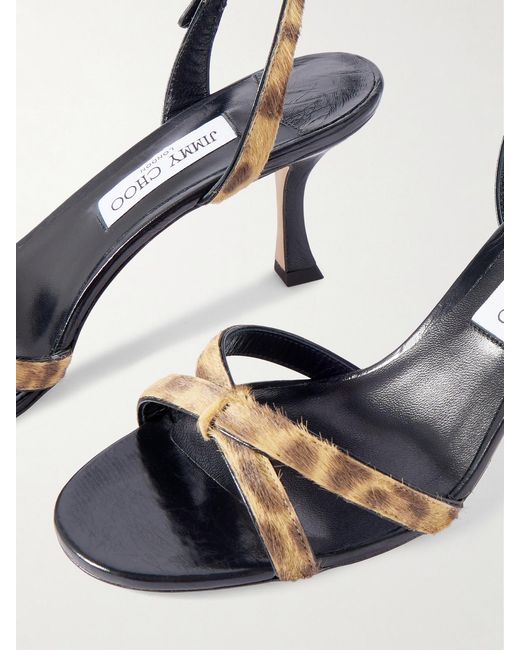 Jimmy Choo Metallic Elsy 70 Leopard-Print Calf Hair Slingback Sandals