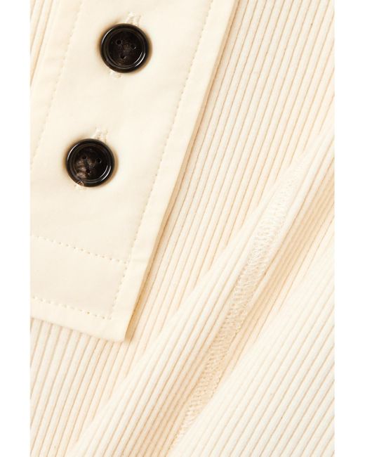 Bottega Veneta Natural Button-Embellished Ribbed Stretch-Cotton Tank Top