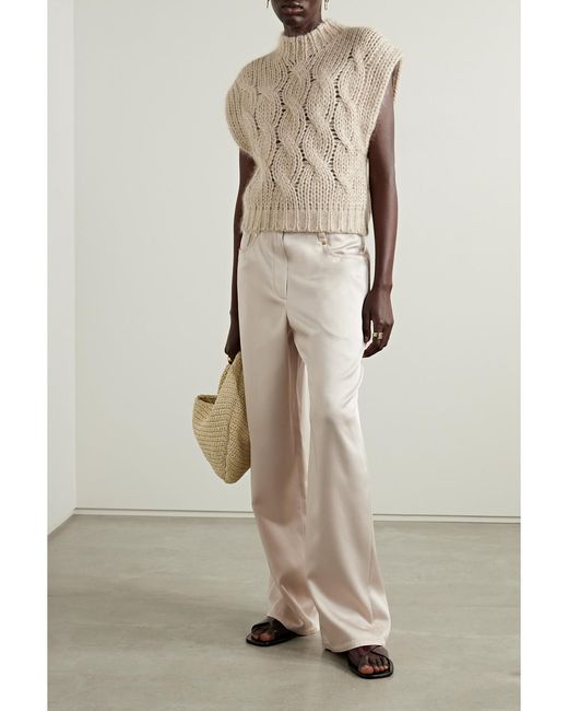 Brunello Cucinelli White Duchesse-Satin Wide-Leg Pants