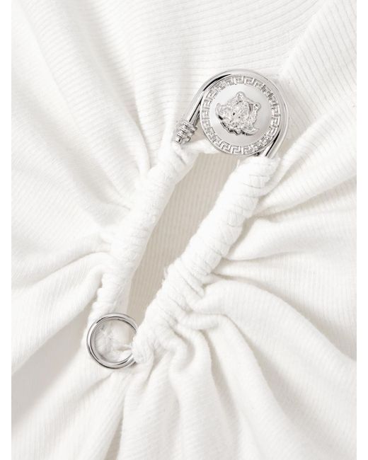 Versace White Maxikleid Aus Geripptem Jersey Aus Einer Baumwollmischung Mit Cut-Outs Und Verzierungen