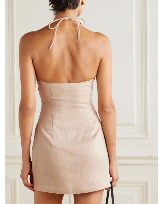 Sir Natural Moretti Bead-Embellished Linen Halterneck Mini Dress
