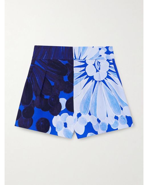Themis Z Blue Nefeli Floral-Print Crepe Shorts