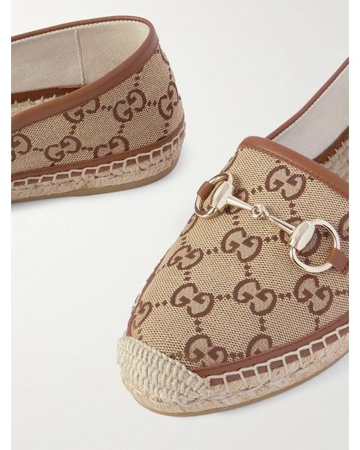 Espadrilles En Toile Jacquard À Logo, Finitions En Cuir Et Mors De Cheval Pilar Gucci en coloris Natural