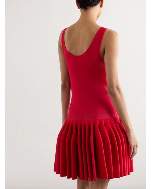 Mini-Robe En Jersey Et En Mailles Stretch Plissées Alaïa en coloris Red
