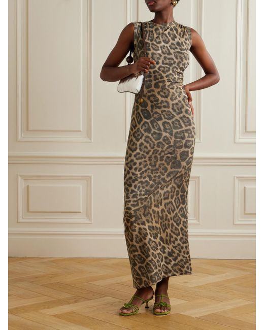 Robe Midi En Jersey À Imprimé Léopard Et À Fronces Stella McCartney en coloris Natural