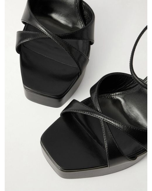 Saint Laurent Black Debbie Leather Platform Sandals