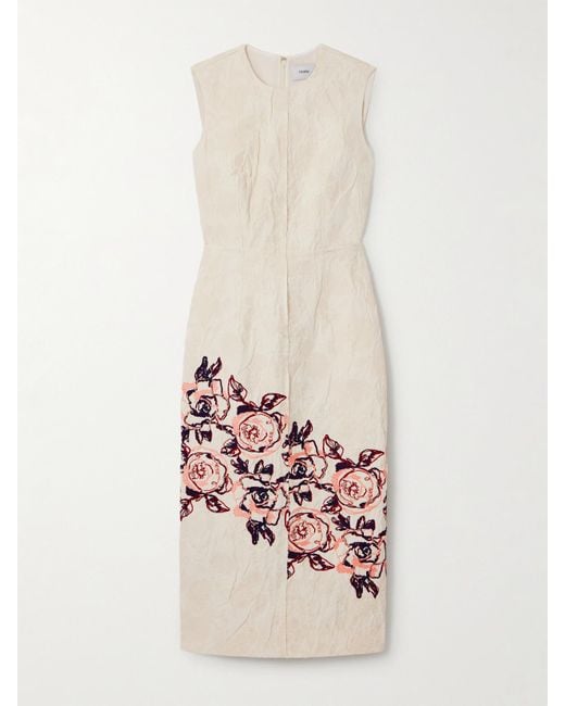 Robe Midi En Coton Et Lin Mélangés À Broderies Erdem en coloris White