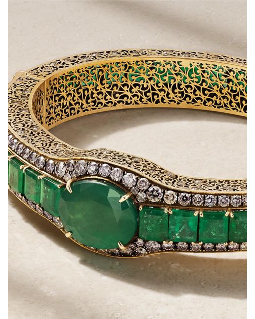 AMRAPALI LONDON Green Armreif Aus 18 Karat Mit Rhodiumauflage, Smaragden Und Diamanten