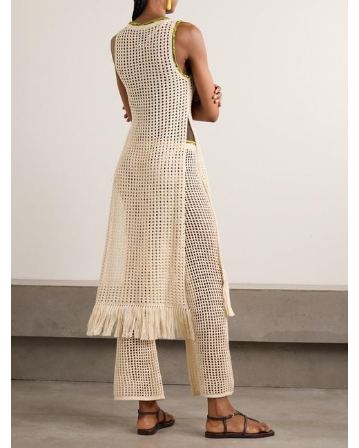 Escvdo Natural Atuq Fringed Open-Knit Cotton Midi Dress