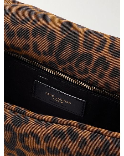 Saint Laurent Brown Calypso Kleine Schultertasche Aus Wattierter Faille Mit Leopardenprint
