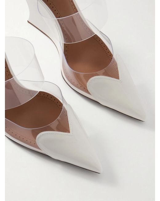Alaïa White Le Cœur Patent-Leather And Pvc Wedge Mules