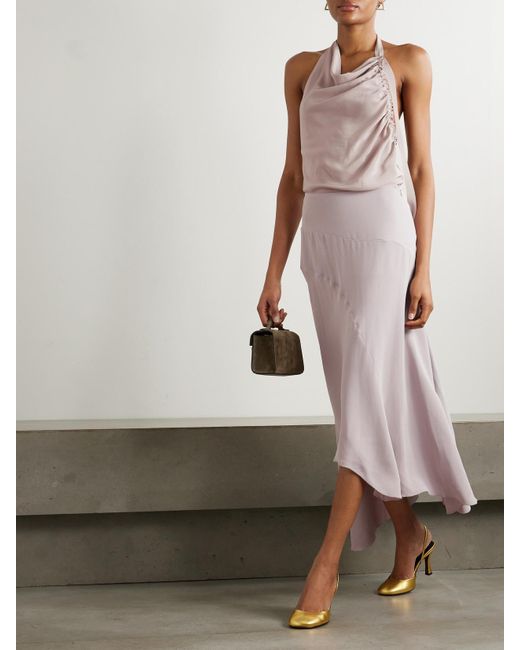 Victoria Beckham Pink Paneled Asymmetric Crepe Midi Skirt