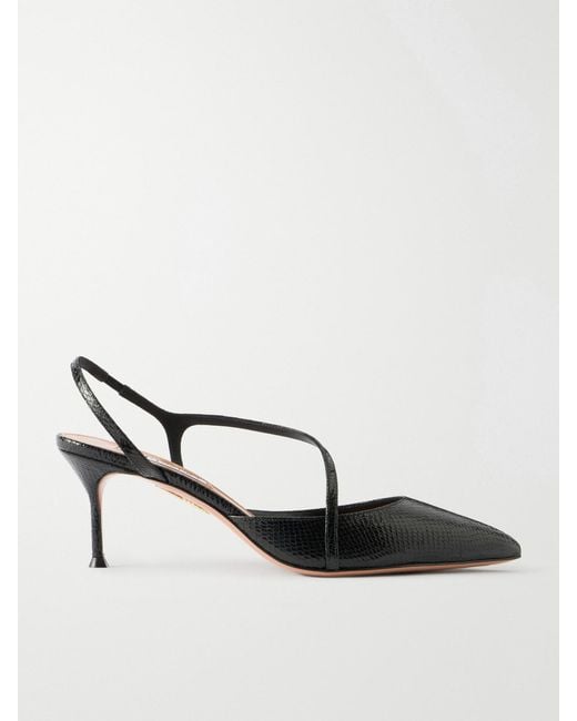 Aquazzura White Dynasty 65 Snake-Effect Leather Slingback Pumps