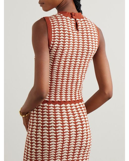 Escvdo Red Motupe Scalloped Crocheted Cotton Tank