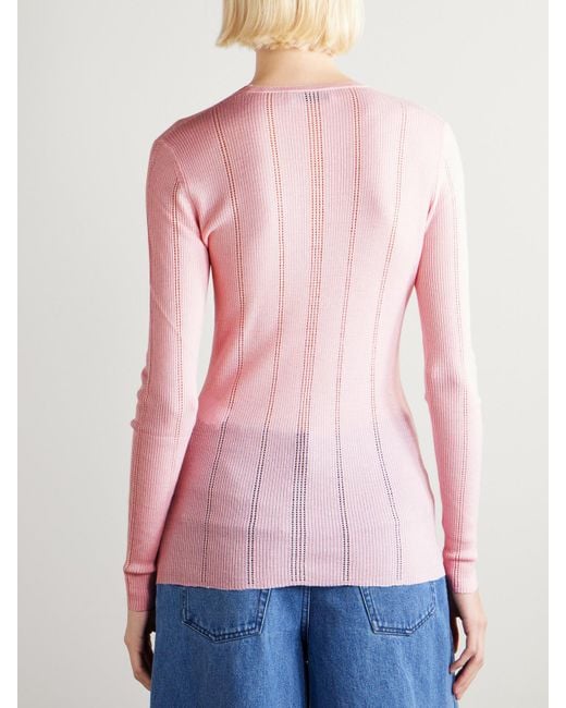 Gabriela Hearst Pink Lillian Pointelle-Knit Wool Cardigan
