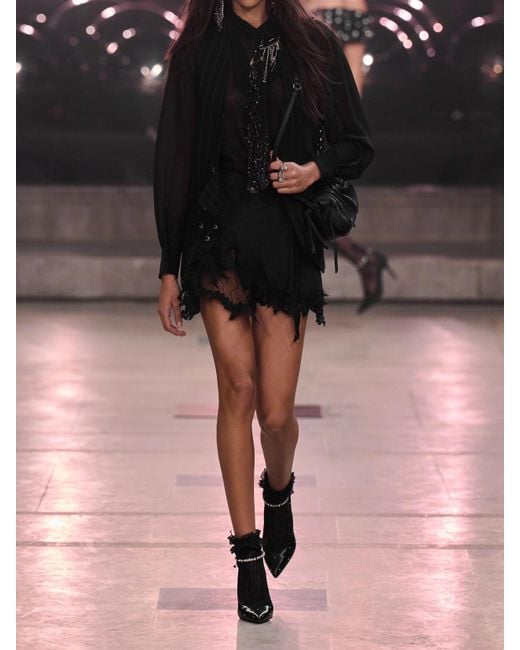 Isabel Marant Black Reana Lace-Trimmed Satin-Jacquard Mini Skirt