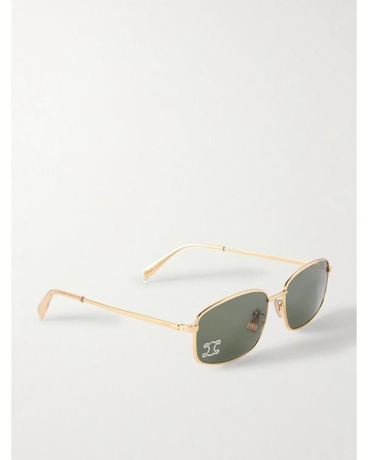 Céline Green Triomphe Crystal-Embellished Square-Frame-Tone Sunglasses