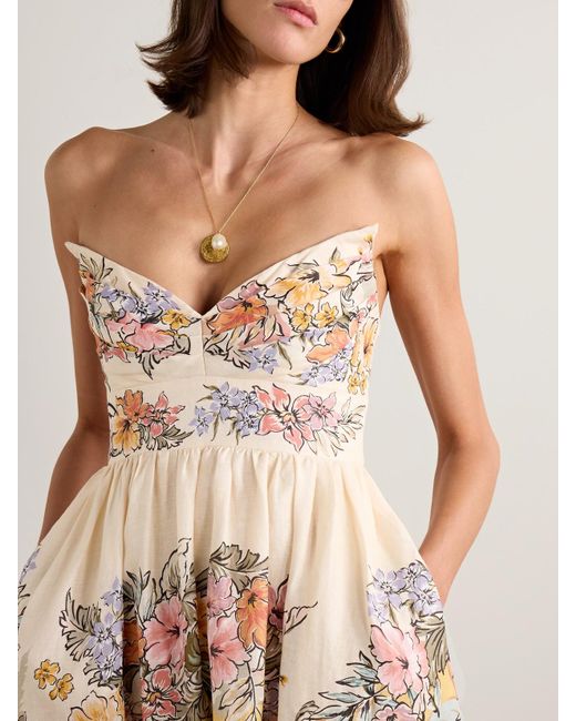 Zimmermann Tallow Pleated Printed Linen Midi Dress in