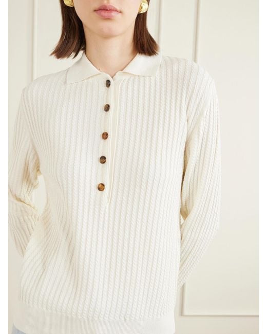 Blazé Milano Natural Alegria Cable-Knit And Silk And Cotton-Blend Polo Sweater