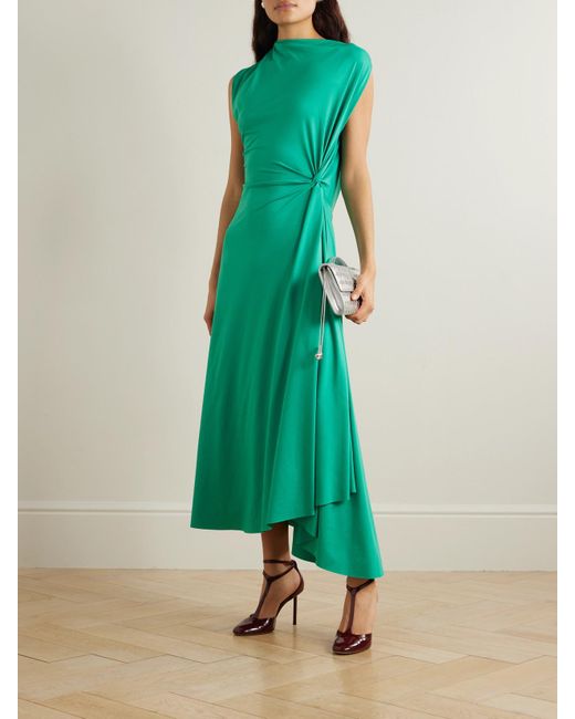 Victoria Beckham Green Asymmetric Draped Stretch-Crepe Midi Dress