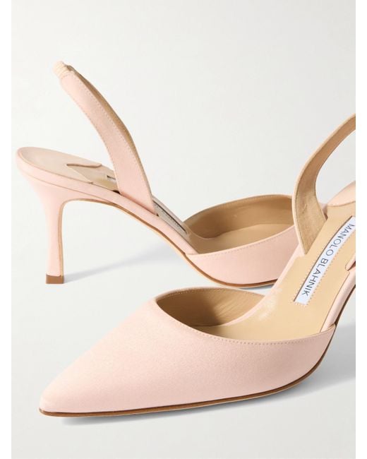 Manolo Blahnik Natural Carolyne 70 Silk Crepe De Chine Slingback Pumps