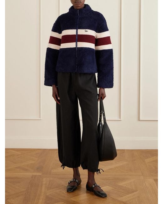 Sea Blue Georgie Striped Wool-Trimmed Fleece Jacket