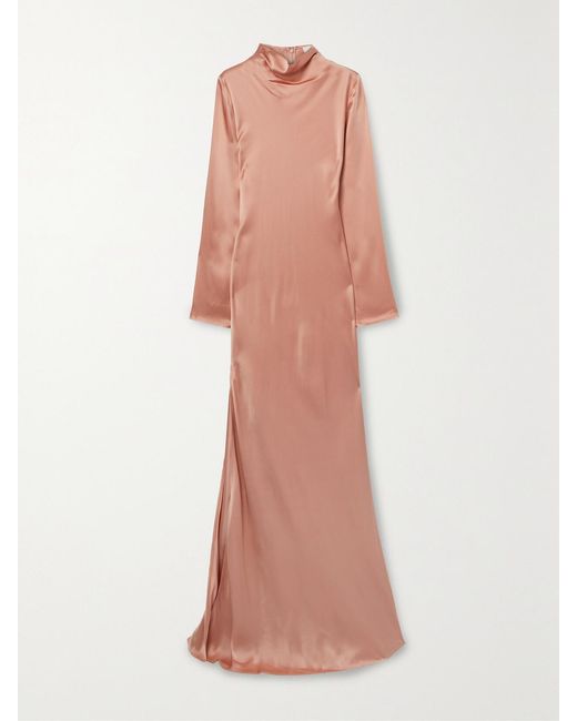 LAPOINTE Pink Draped Satin Gown