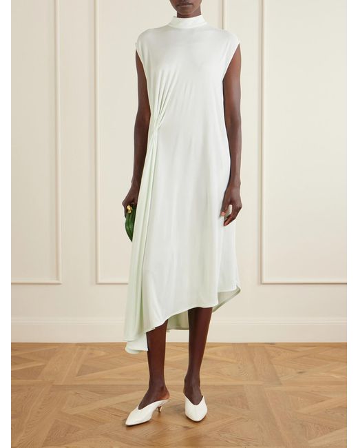 Bottega Veneta White Gathered Cady Midi Dress