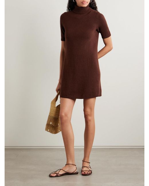 Doen Brown Agathe Cashmere Turtleneck Mini Dress