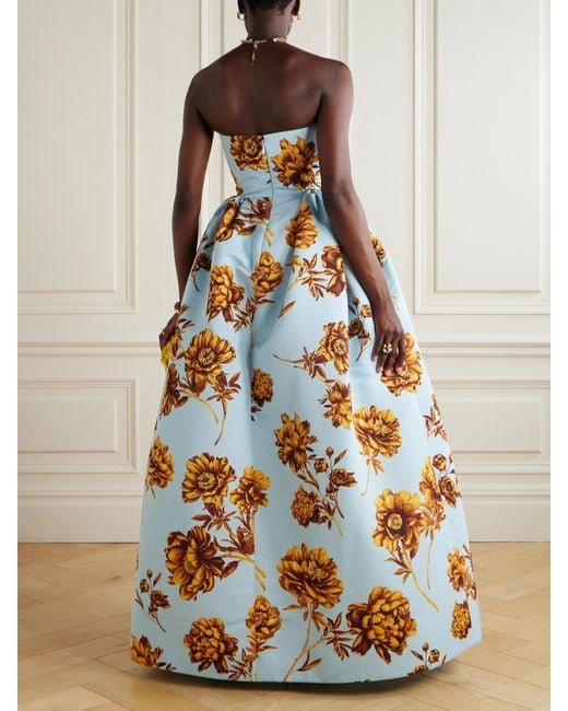 Robe Du Soir Bustier En Faille À Imprimé Fleuri Oscar de la Renta en coloris White