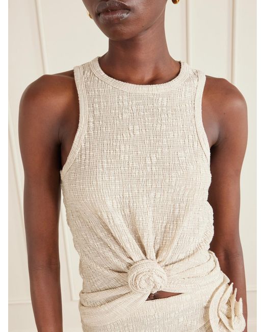 Magda Butrym Natural Cropped Floral-Appliquéd Crepe Top