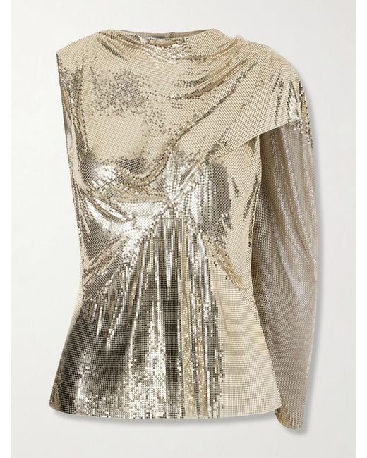 Rabanne Natural Draped-Tone Chainmail Tank