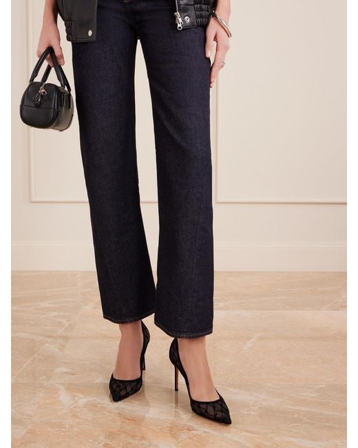 Aquazzura Black 85 Suede-Trimmed Flocked Mesh Pumps