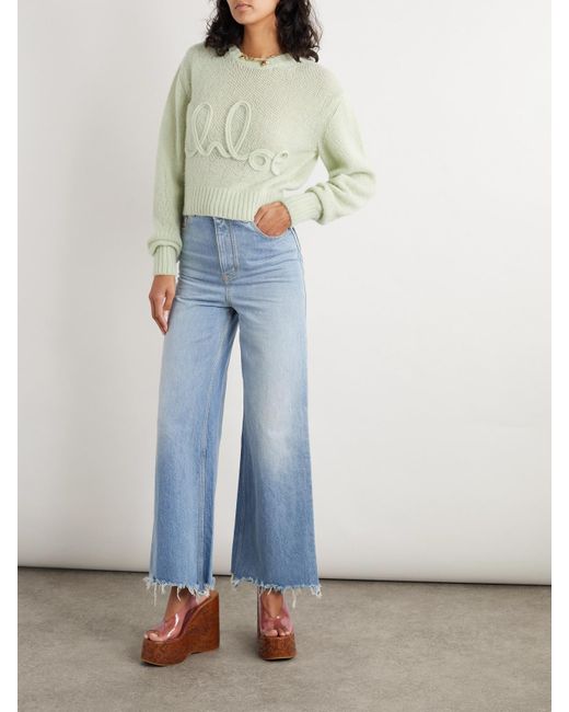Chloé Green Pullover Aus Einer Mischung Aus Alpakawolle Und Seide Mit Stickerei