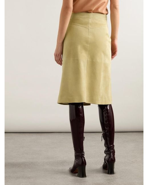Chloé Yellow Pleated Paneled Suede Midi Skirt