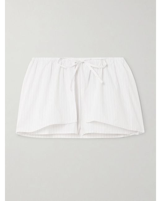 Deiji Studios White Shorts Aus Gestreifter Biobaumwollpopeline Mit Wickeleffekt