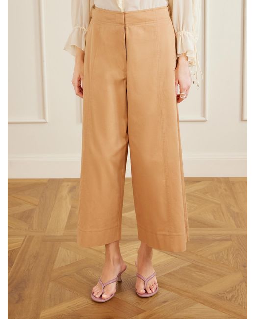 Ulla Johnson Natural Sascha Cotton-Twill Wide-Leg Cropped Pants