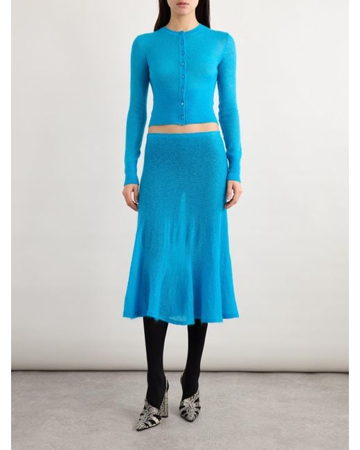 Alaïa Blue Pleated Mohair-Blend Midi Skirt