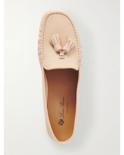 Loro Piana Natural Tasseled Textured-Leather Collapsible-Heel Loafers