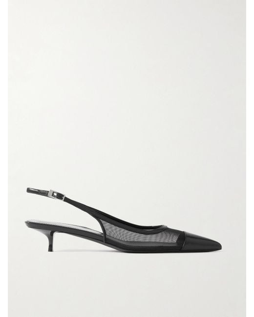 Saint Laurent Black Oxalis Leather-Trimmed Mesh Slingback Pumps