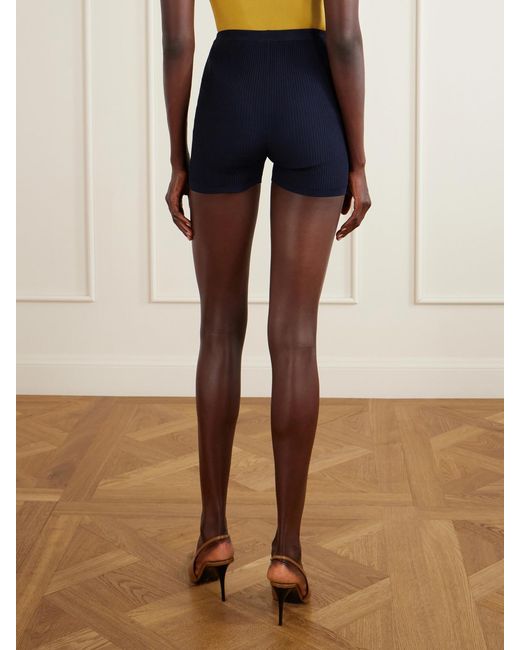 Saint Laurent Blue Logo-Embellished Ribbed Stretch-Jersey Shorts