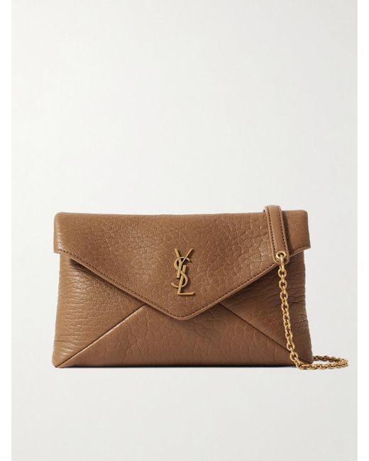 Saint Laurent Brown Cassandre Mini Textured-Leather Shoulder Bag