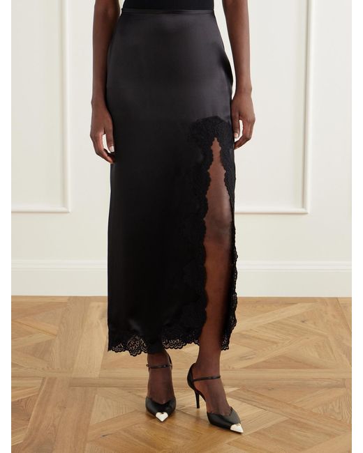 Valentino Garavani Blue Lace-Trimmed Silk-Satin Midi Skirt