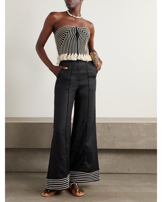 ANDRES OTALORA Black Tu Sutileza Embroidered Linen Wide-Leg Pants