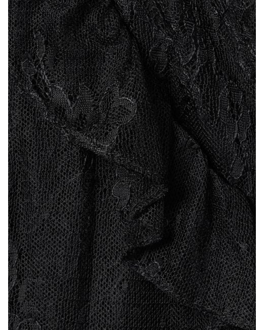 Maison Mayle Black Majorelle Tie-Neck Ruffled Chantilly Lace Maxi Dress
